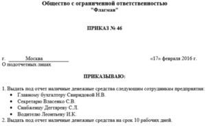 Приказ на подотчет 2018
