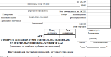 Акт км 3 на ошибочно пробитый чек Акт км 3 на ошибочно пробитый чек