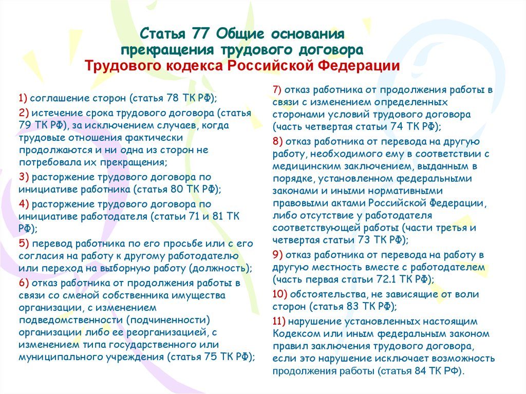 Статья 77 пункт 1 трудового кодекса рф 2018 Статья 77 пункт 1 трудового кодекса рф 2018